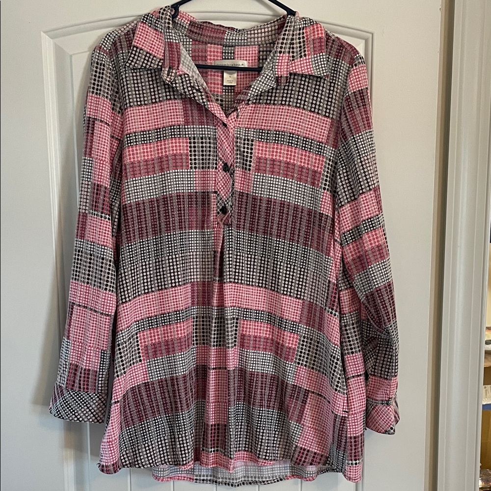 Pink and Black Plaid Button-Up Shirt